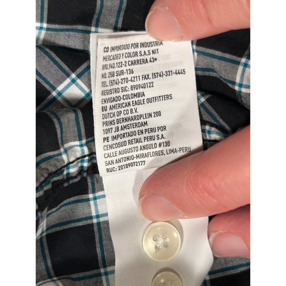 American Eagle Mens Button Down Long Sleeve Plaid Black White Size XSmall - Picture 7 of 7